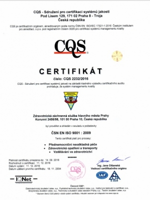 Certifikát ISO ZZS HMP CZ